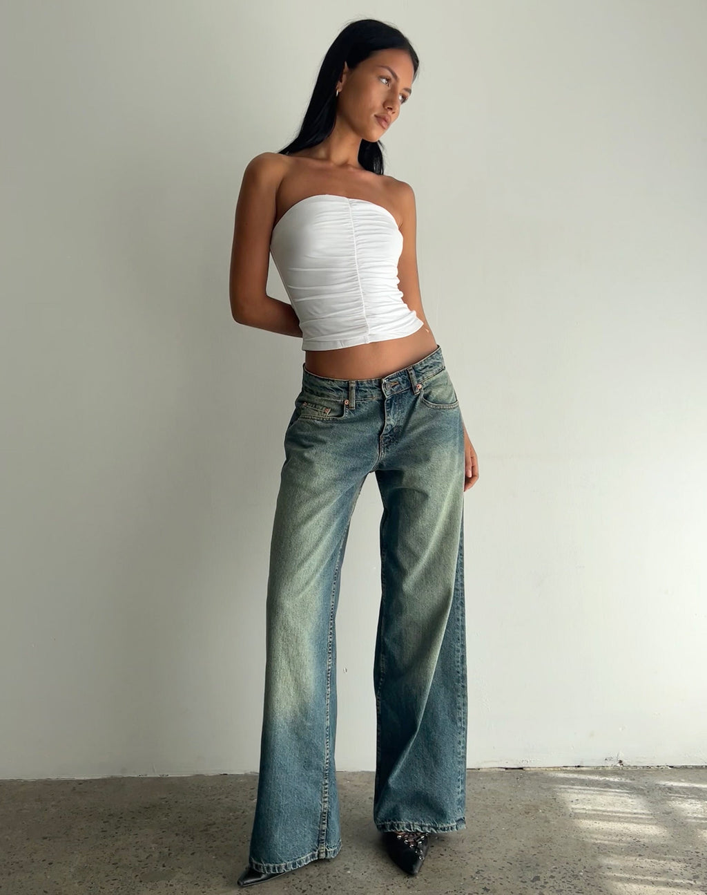 Extreme Blue Green Extra Wide Low Rise Jeans | Roomy – motelrocks-com-aus