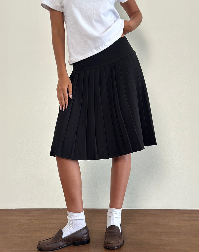 Citrani Pleated Midi Skirt in Black