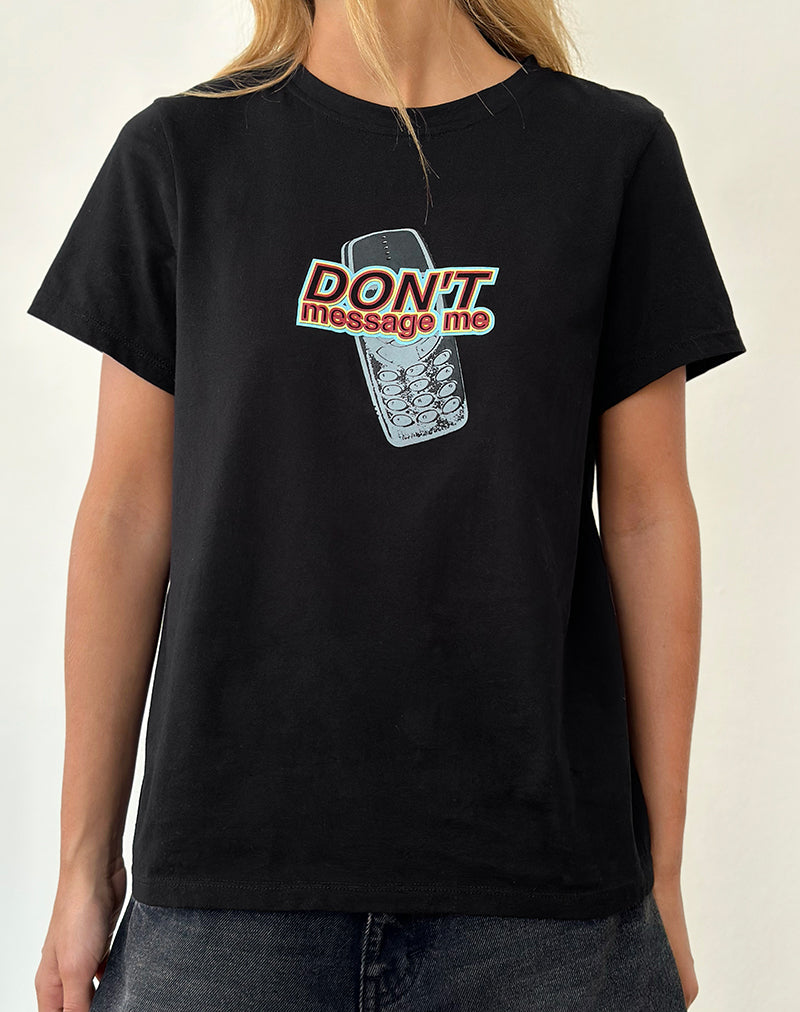 Image of Saki Tee in Black with Don't Message Me Graphic