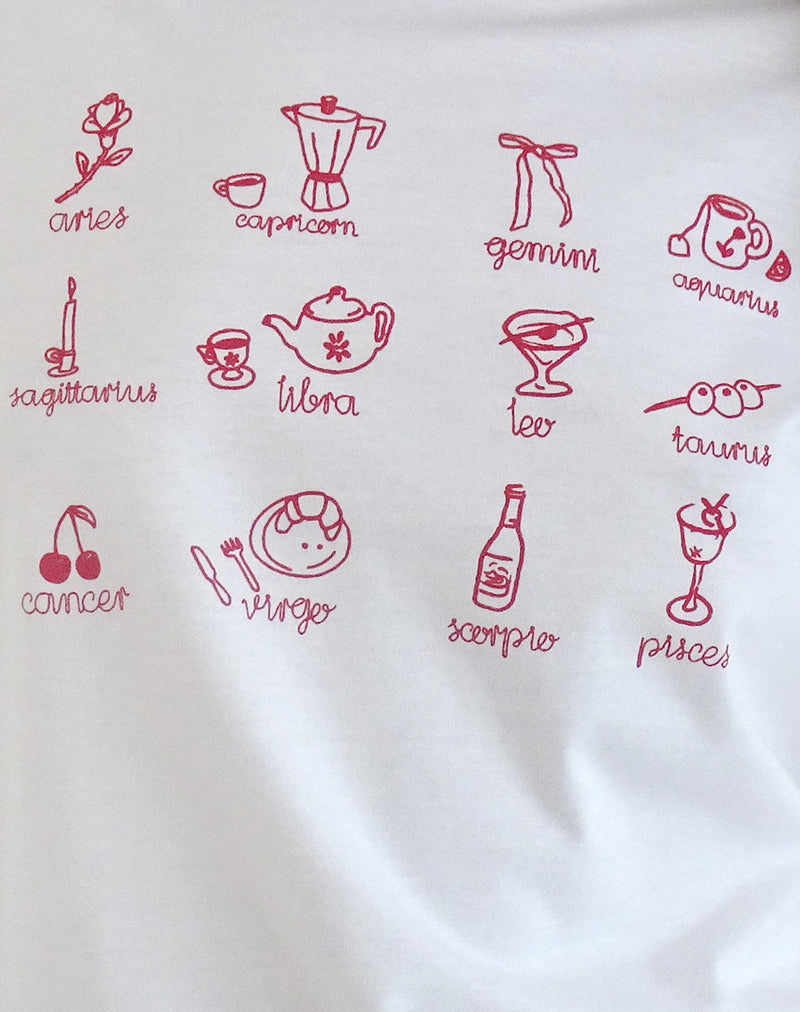 Image of Saki Tee in White with Red Star Signs Print