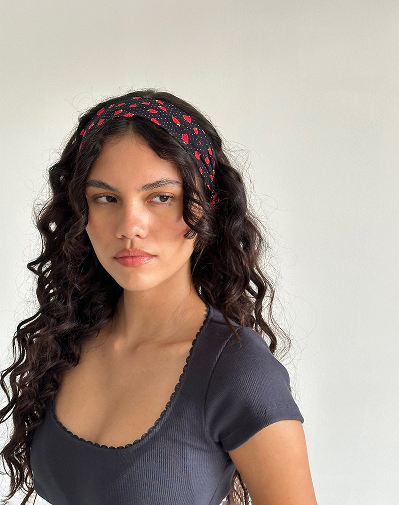 Image of Sala Headband in Strawberry Polka Black