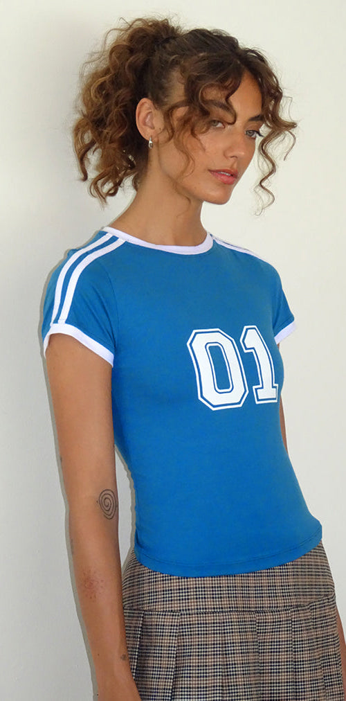 Image of Salda Sporty Fitted Tee in Mediterranean Blue