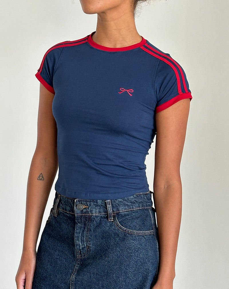 Image of Salda Top in Navy with Adrenaline Red Binding and Logo