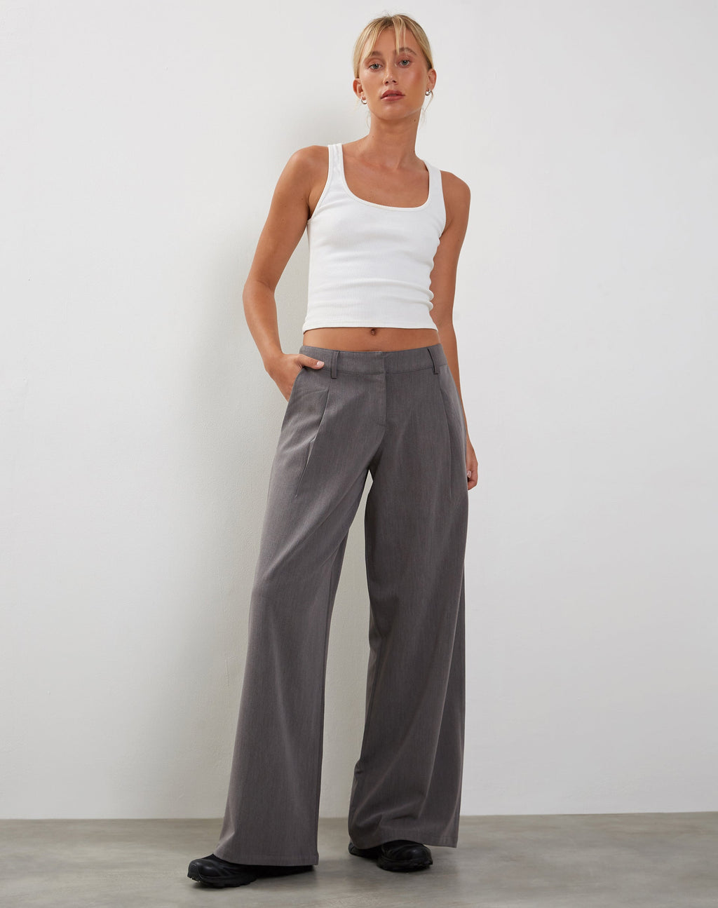 Charcoal Fold Over Waist Low Rise Pants