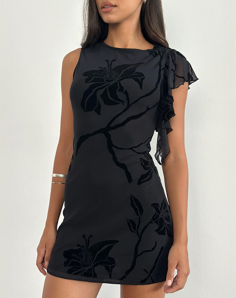 Salya Mini Dress in Orchids Flock Black