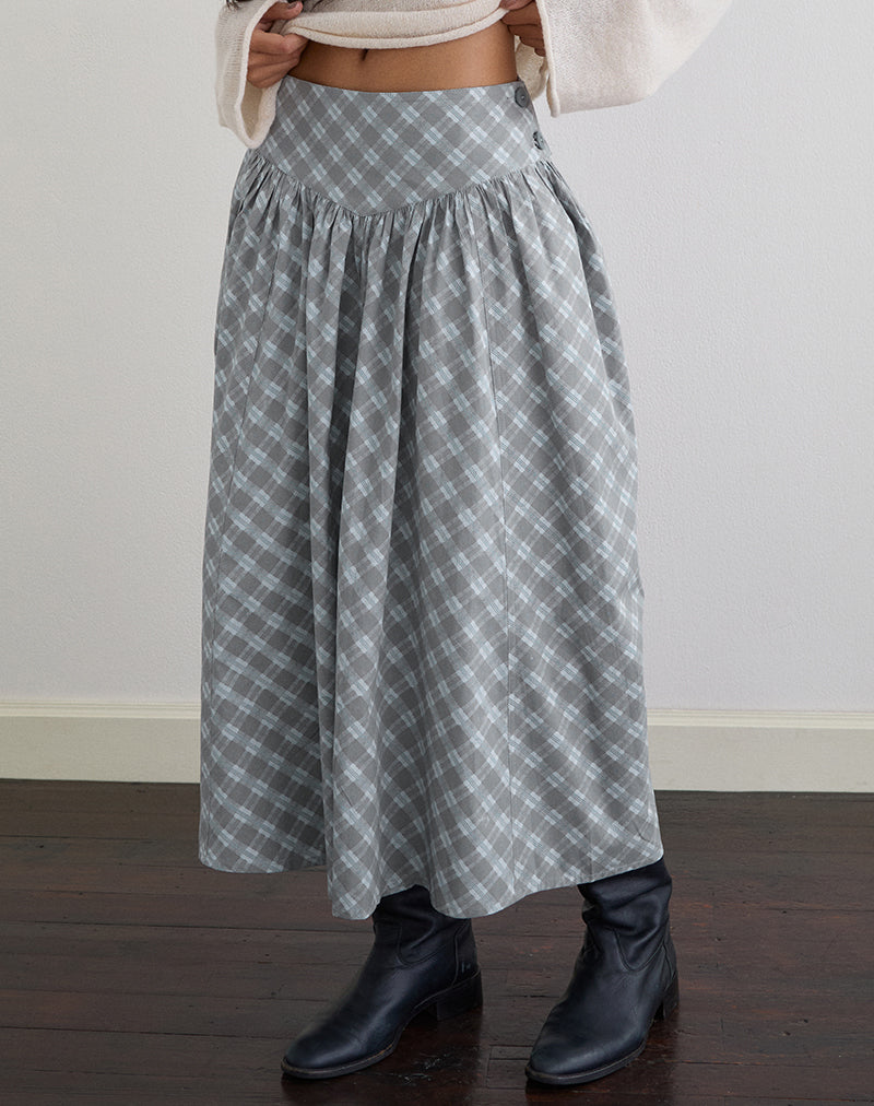 Sanadi Midi Skirt in Poplin Oblique Check Grey