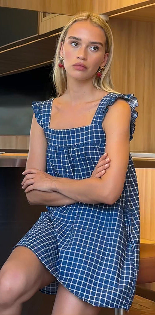 Image of Sanaly Mini Dress in Navy Tartan Rami