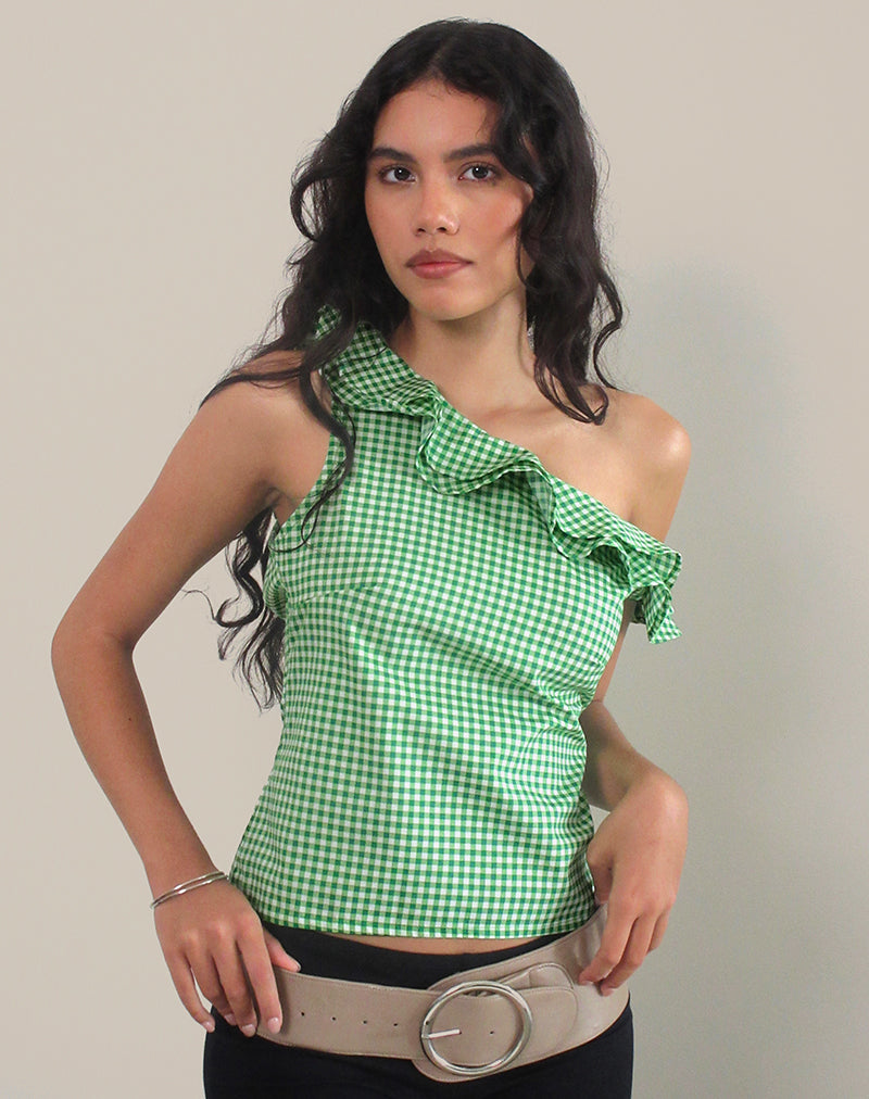 Image of Sanamu Frill Top in Mini Gingham Green