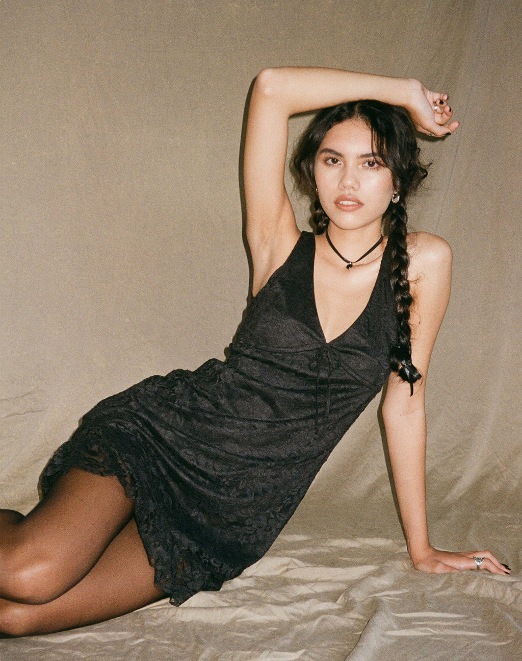 Sandila Mini Dress in Lace Black