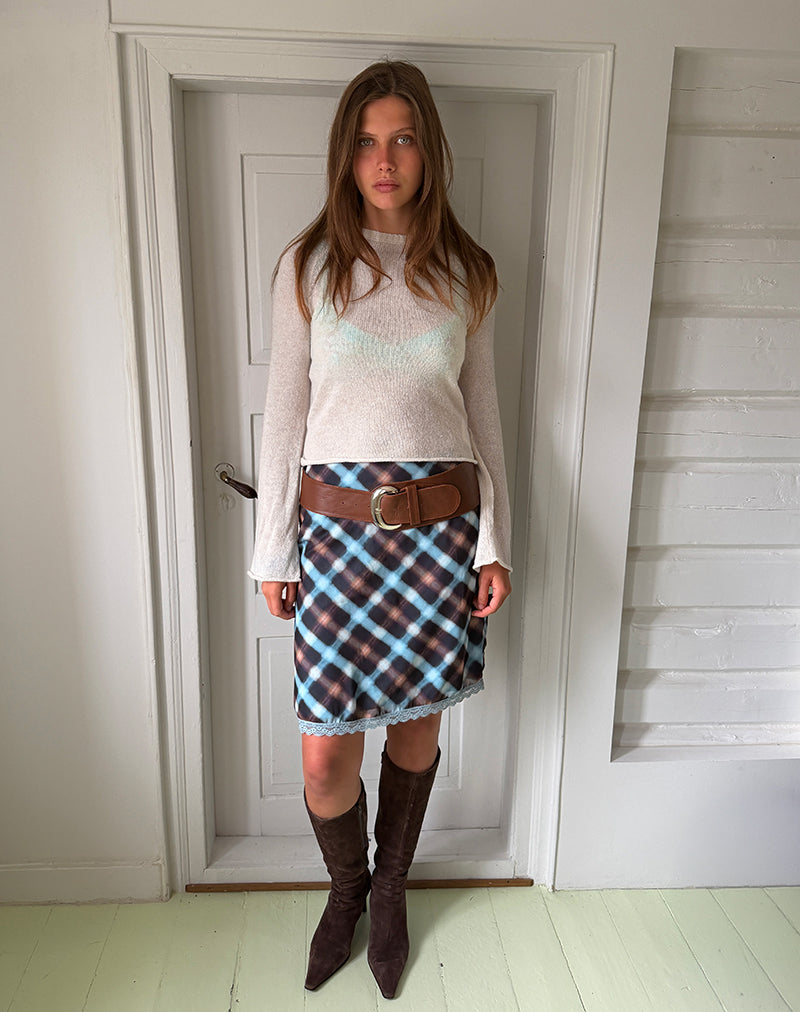 Sangga Midi Skirt in Chiffon Black and Blue Hazy Check