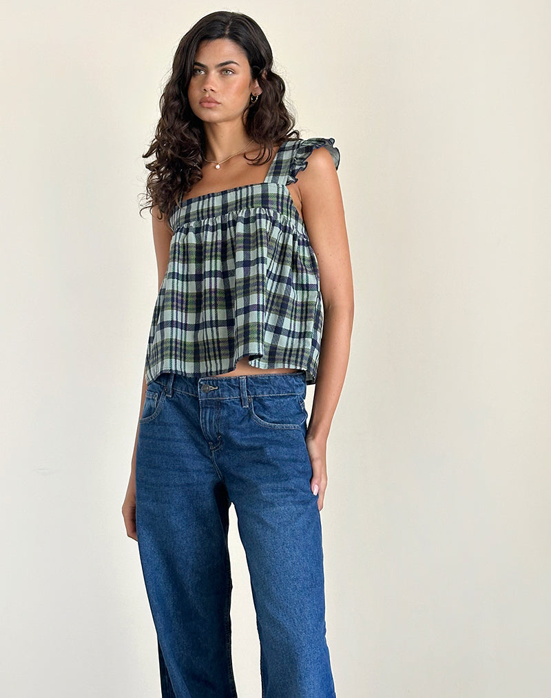 Sanula Top in Linen Mono Check Green