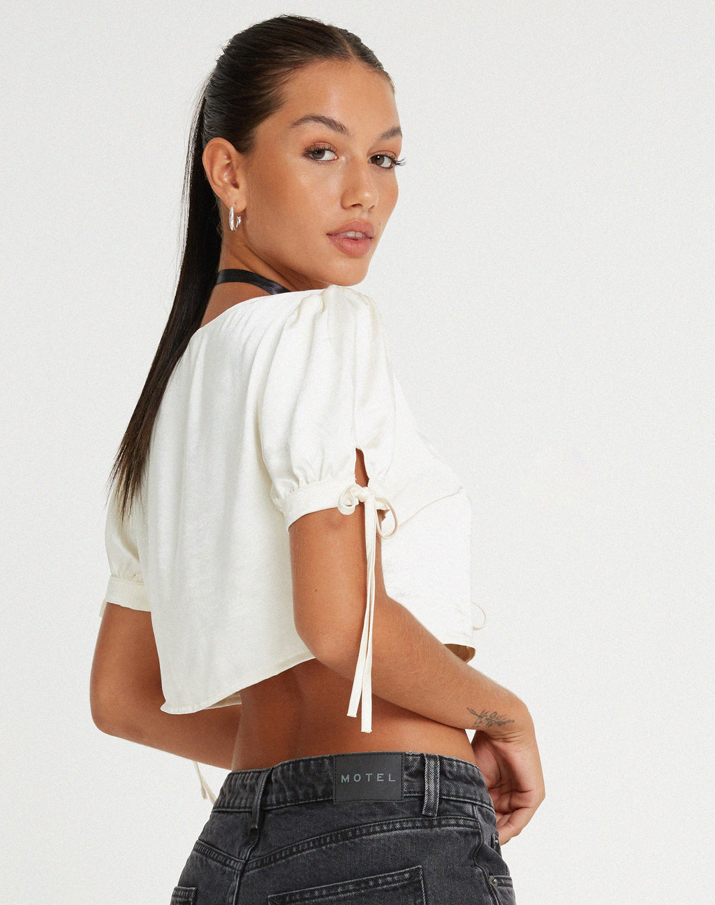 Sanura Tie Up Crop Top in Satin Ivory