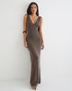 Image of Sanyu Plunge Maxi Dress in Cupro Dark Brown