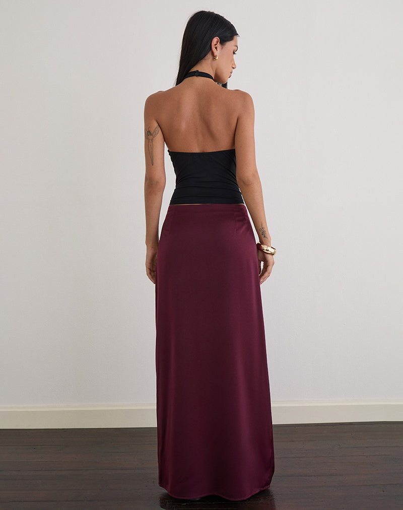 Image of Sarinem Maxi Skirt in Satin Burgundy