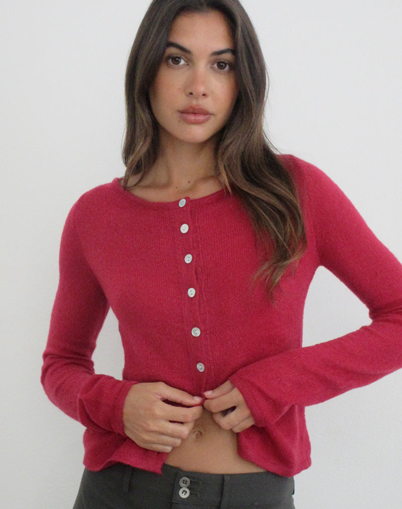 Sartini Long Sleeve Top in Sheer Knit Red