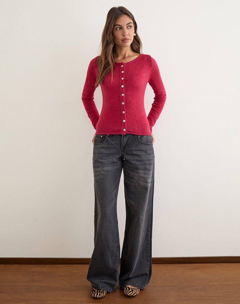 Sartini Long Sleeve Top in Sheer Knit Red