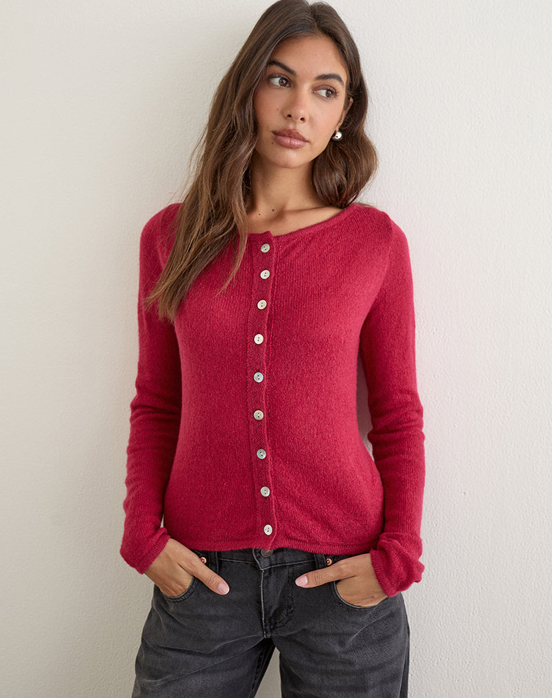 Image of Image of Sartini Long Sleeve Top in Sheer Knit Red