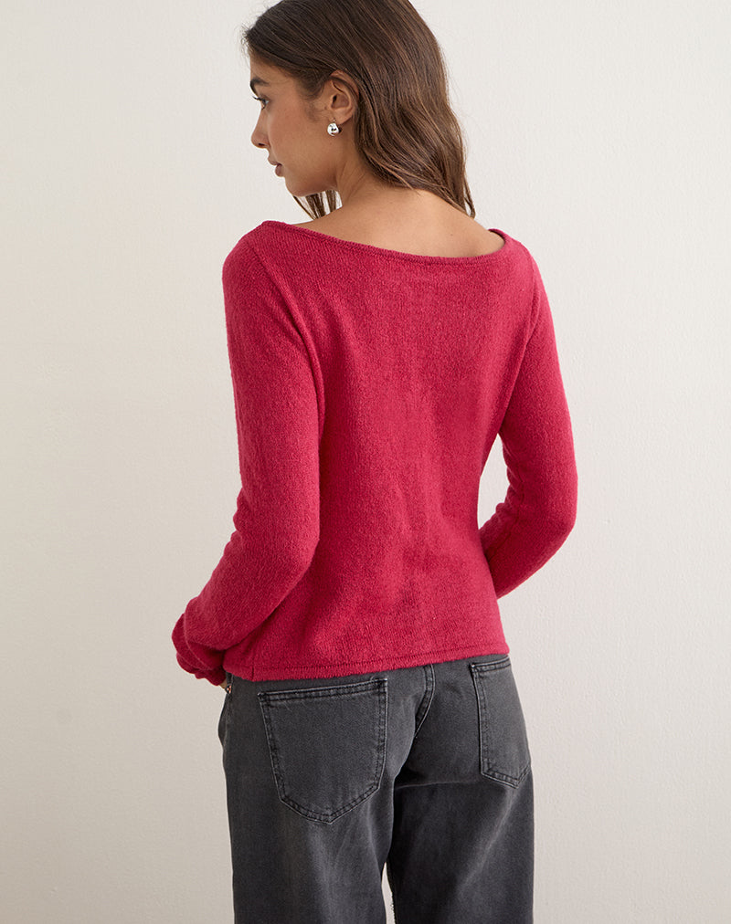 Image of Image of Sartini Long Sleeve Top in Sheer Knit Red