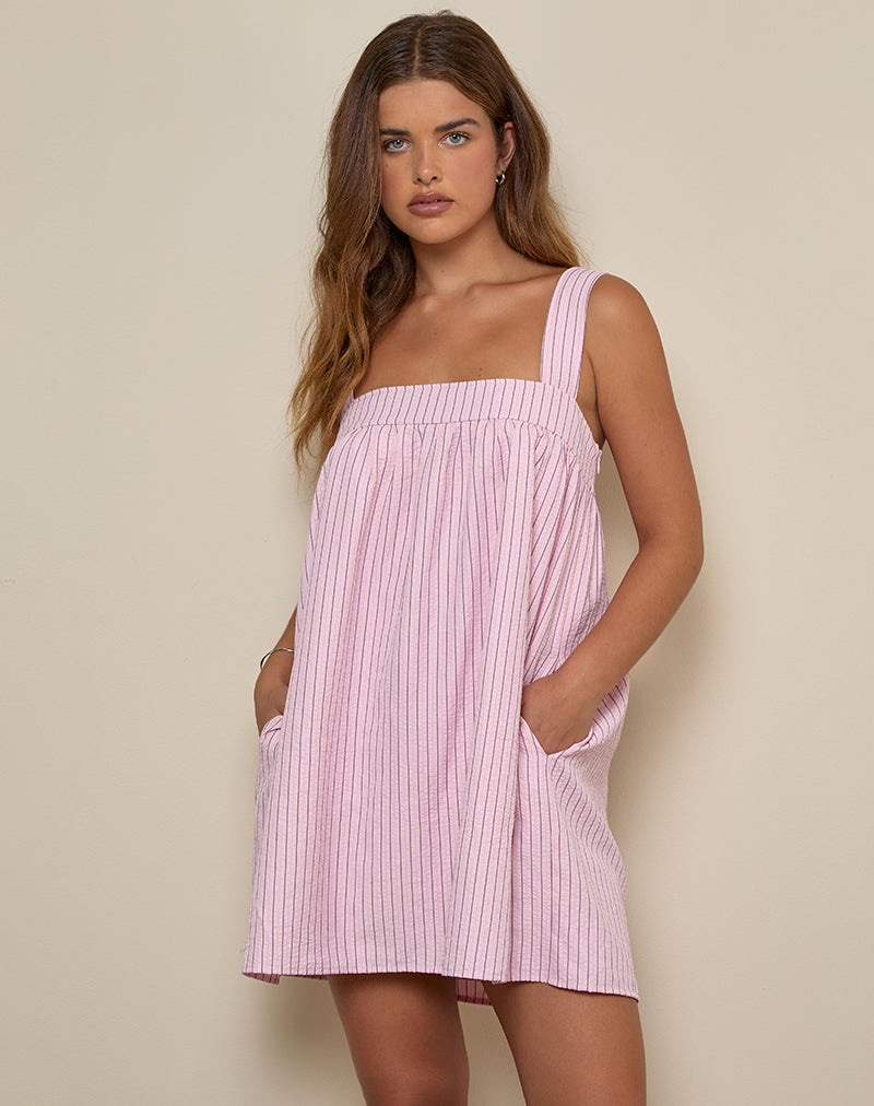 Image of Sasori Smock Mini Dress in Pink Stripe