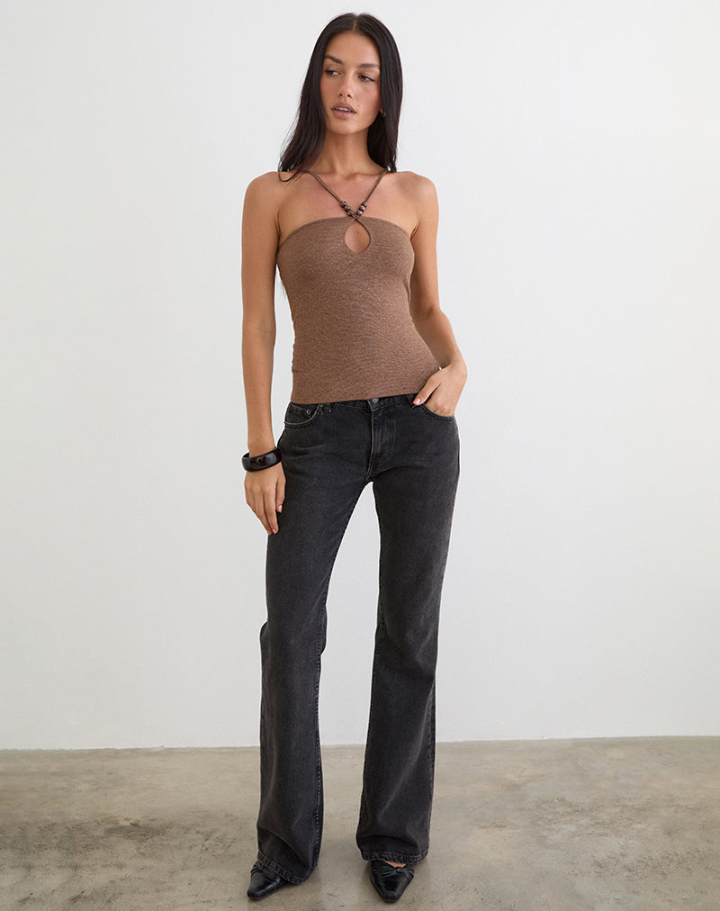 Image of Satuna Top with Beads in Shimmer Knit Brown