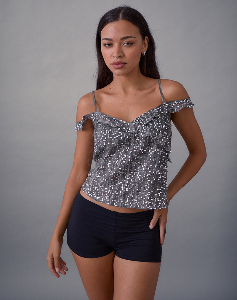 Image of Savira Top in Chiffon Sequin Grey