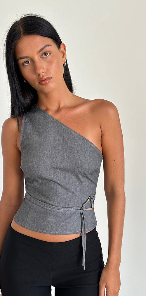 Image of Sayaka One Shoulder Top in Tailoring Charcoal