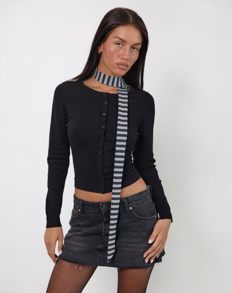 Image of Skinny Scarf in Grey and Black Stripe