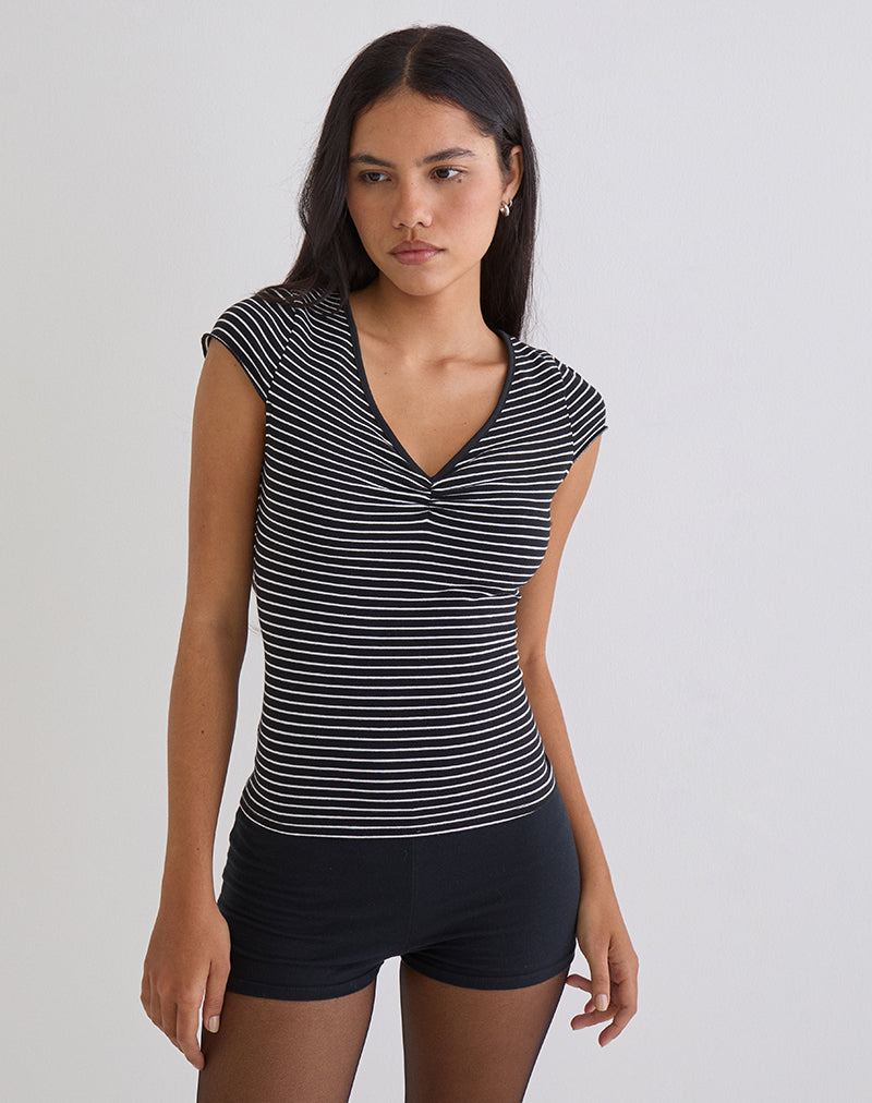 Image of Seiren Top in Stripe Jersey Black and White