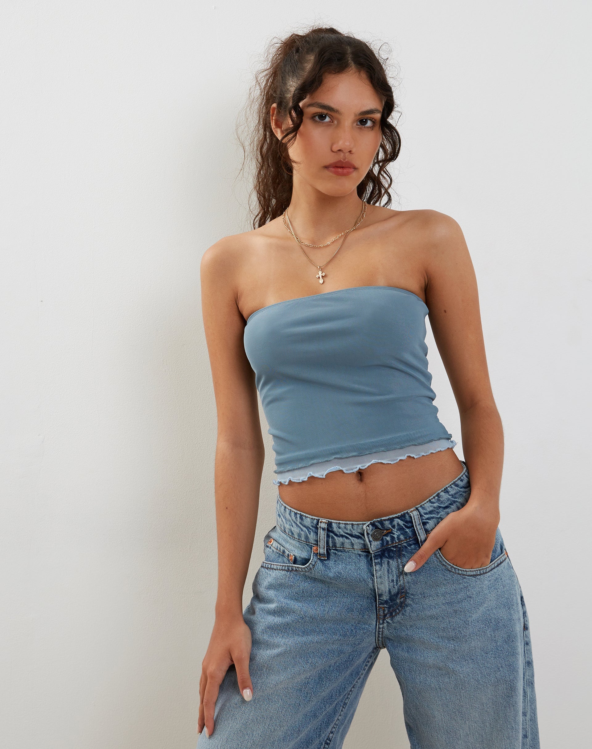 image of Seka Bandeau Top in Mesh Tonal Blue