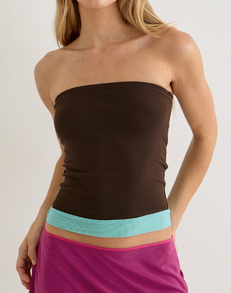 Image of Sekali Bandeau Top in Dark Brown and Blue