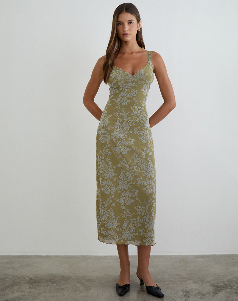 Selayu Midi Dress in Moss Petal Olive