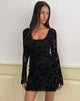 Image of Selca Mini Dress in Flock Leaf Flower Black