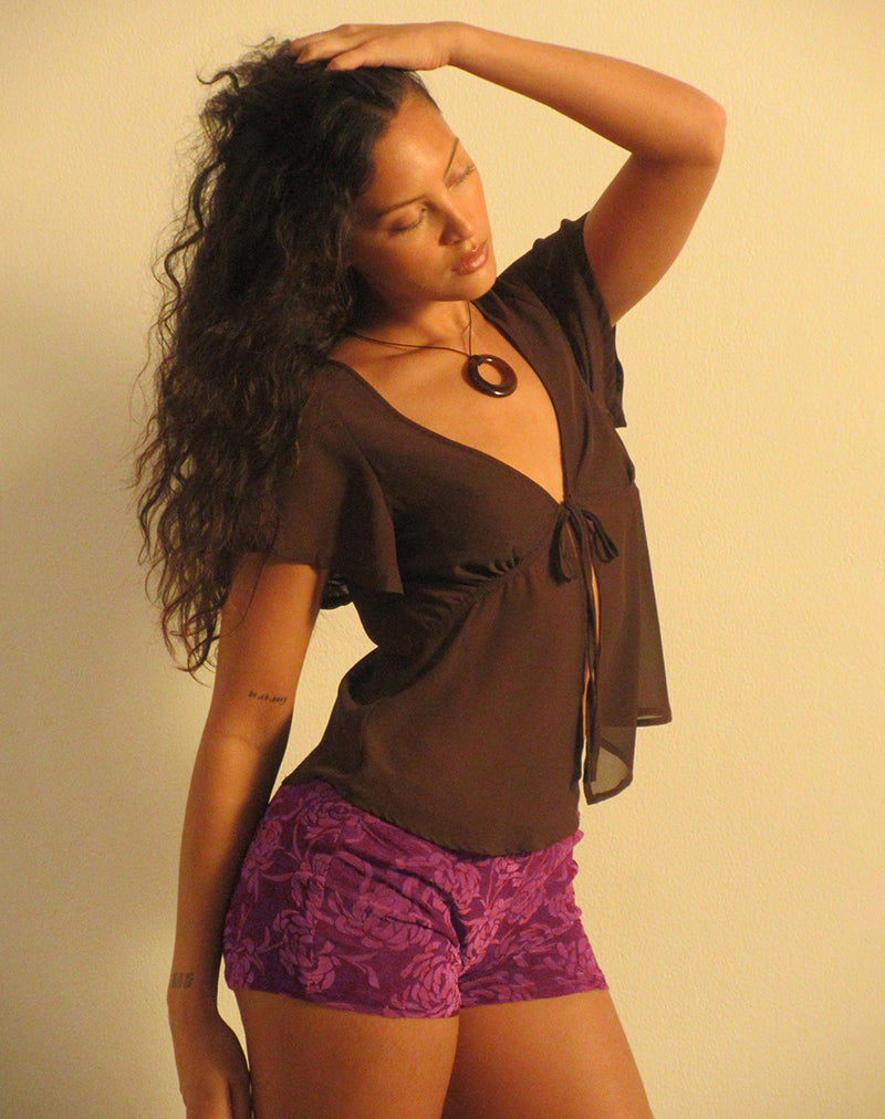 Sera Micro Short in Flock Shadow Leaf Plum