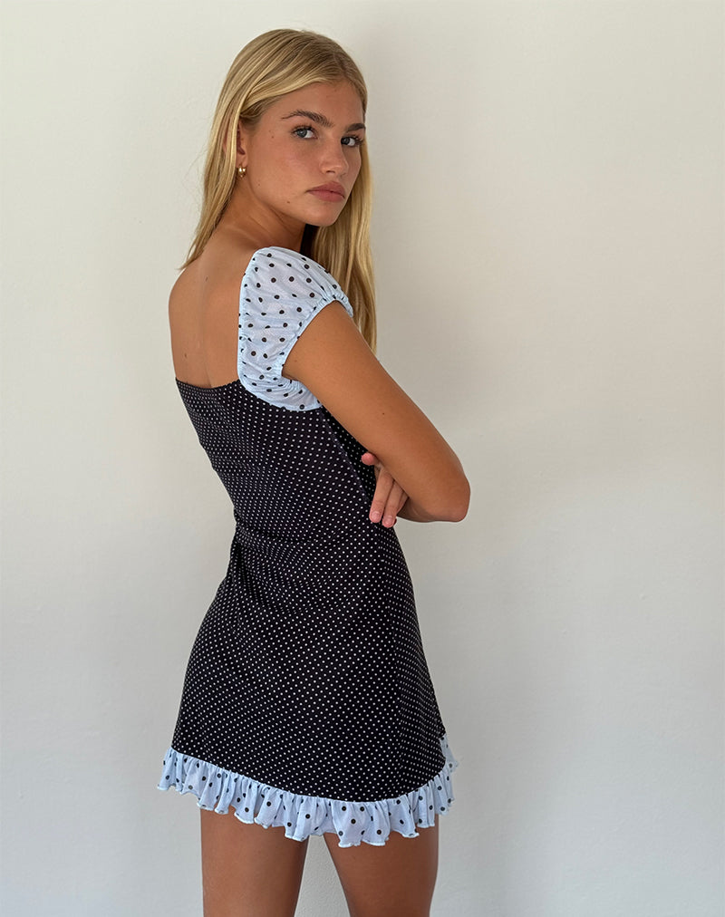 Blue Black Basic Polka Mini Dress | Sevda – motelrocks-com-aus