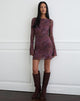 Image of Sevila Long Sleeve Mini Dress in Mesh Blurry Floral Burgundy