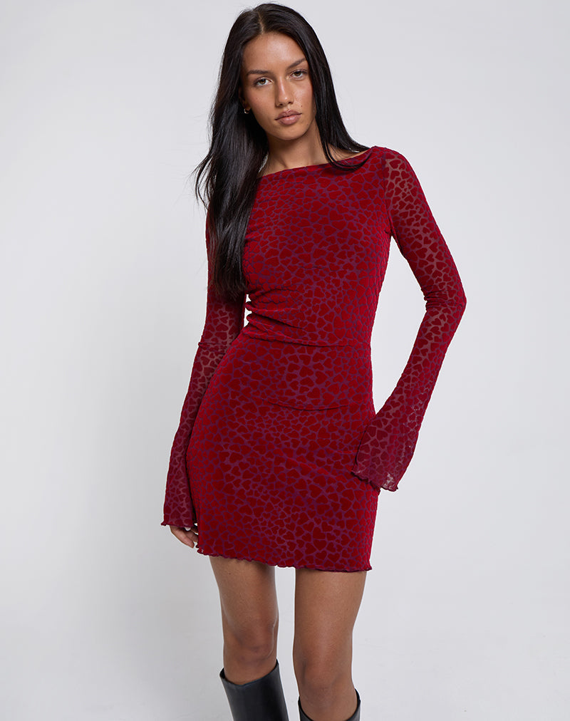 Image of Sevila Long Sleeve Mini Dress in Heart Flock Maroon