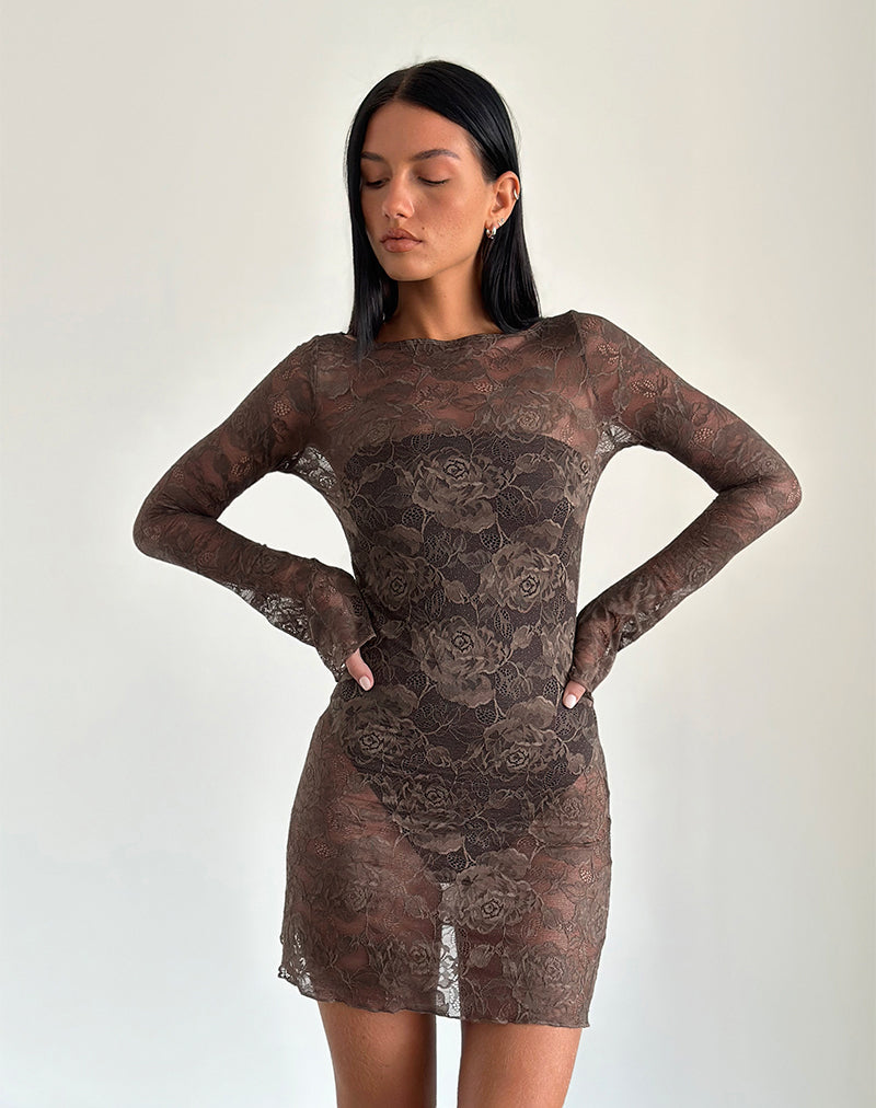 Image of Sevila Long Sleeve Mini Dress in Dark Brown