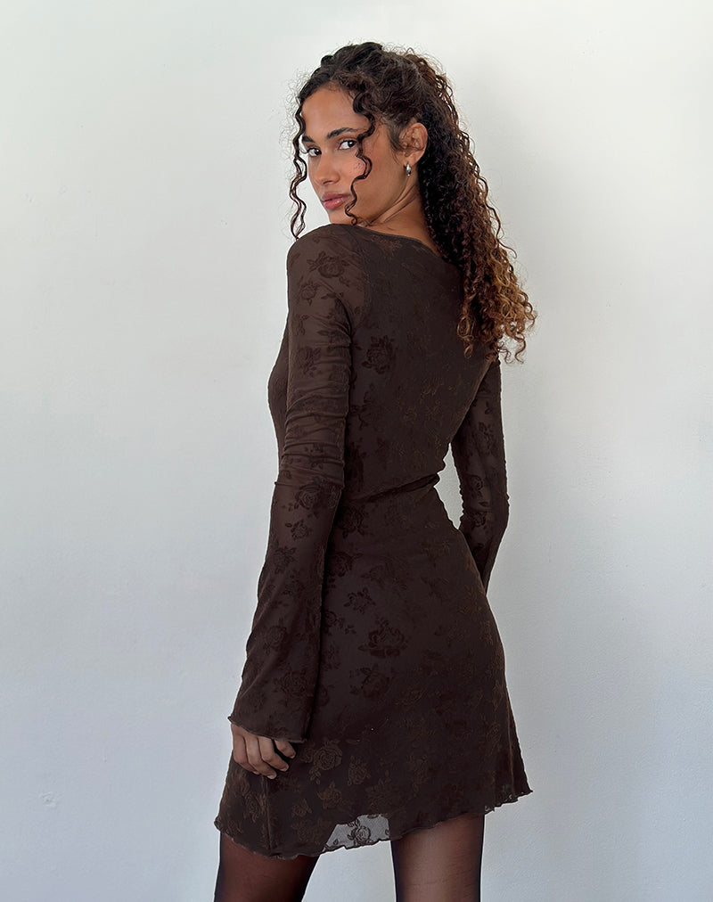 Image of Sevila Long Sleeve Mini Dress in Romantic Rose Flock Brown