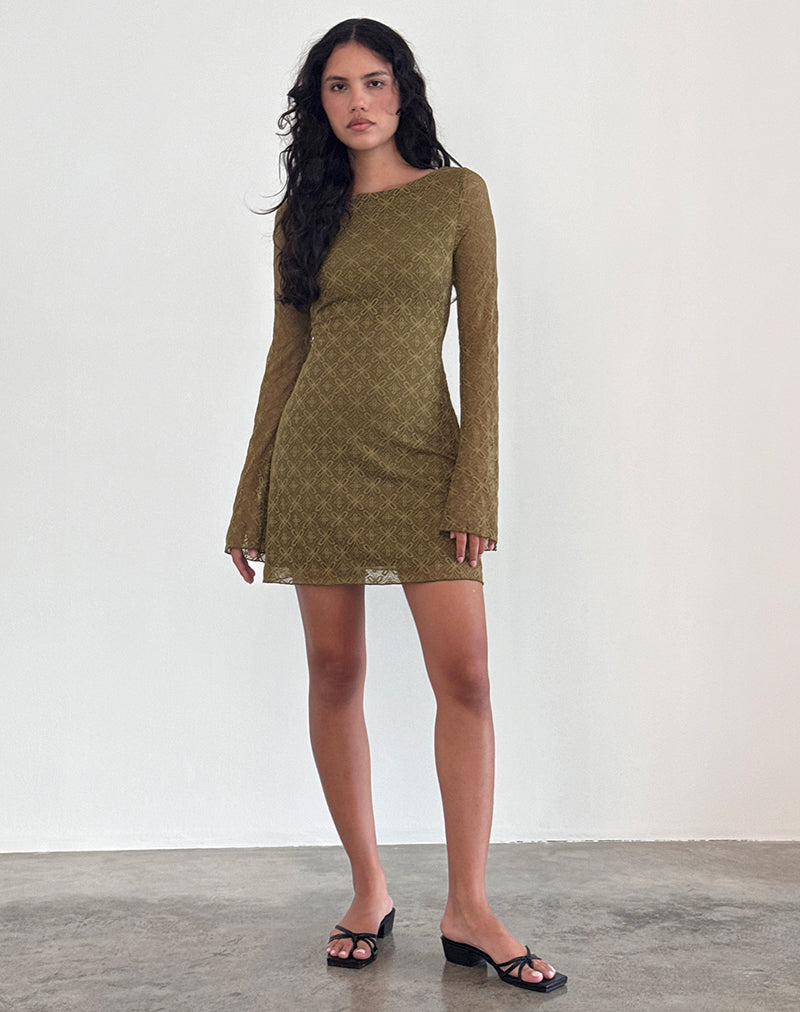 Image of Sevila Long Sleeve Mini Dress in Textured Moss Green