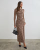 Image of Shaleed Maxi Dress in Leafy Flock Dark Taupe