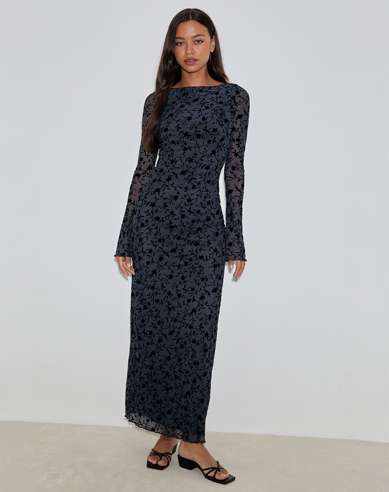 Image of Shaleed Maxi Dress in Pretty Petal Flock Navy