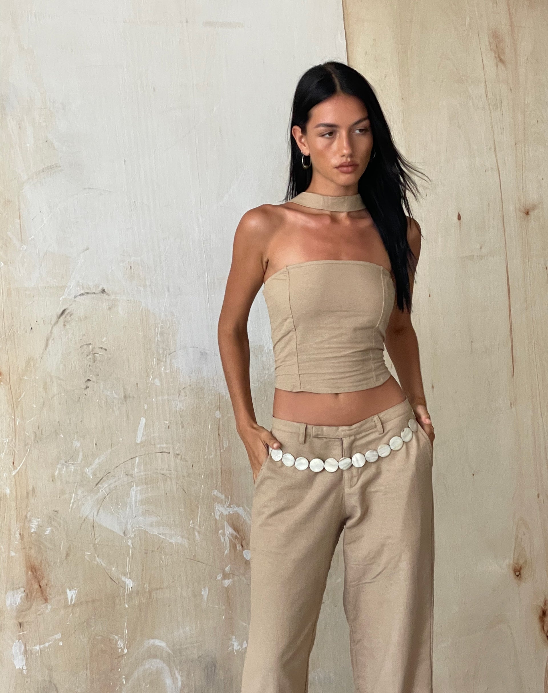 Image of MOTEL X JACQUIE Shaloe Bandeau Top and Scarf Set in Light Taupe