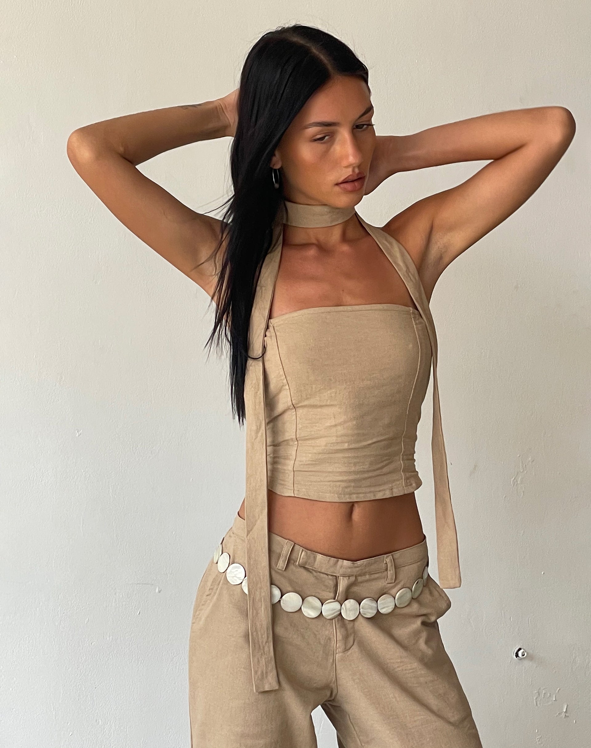 Image of MOTEL X JACQUIE Shaloe Bandeau Top and Scarf Set in Light Taupe