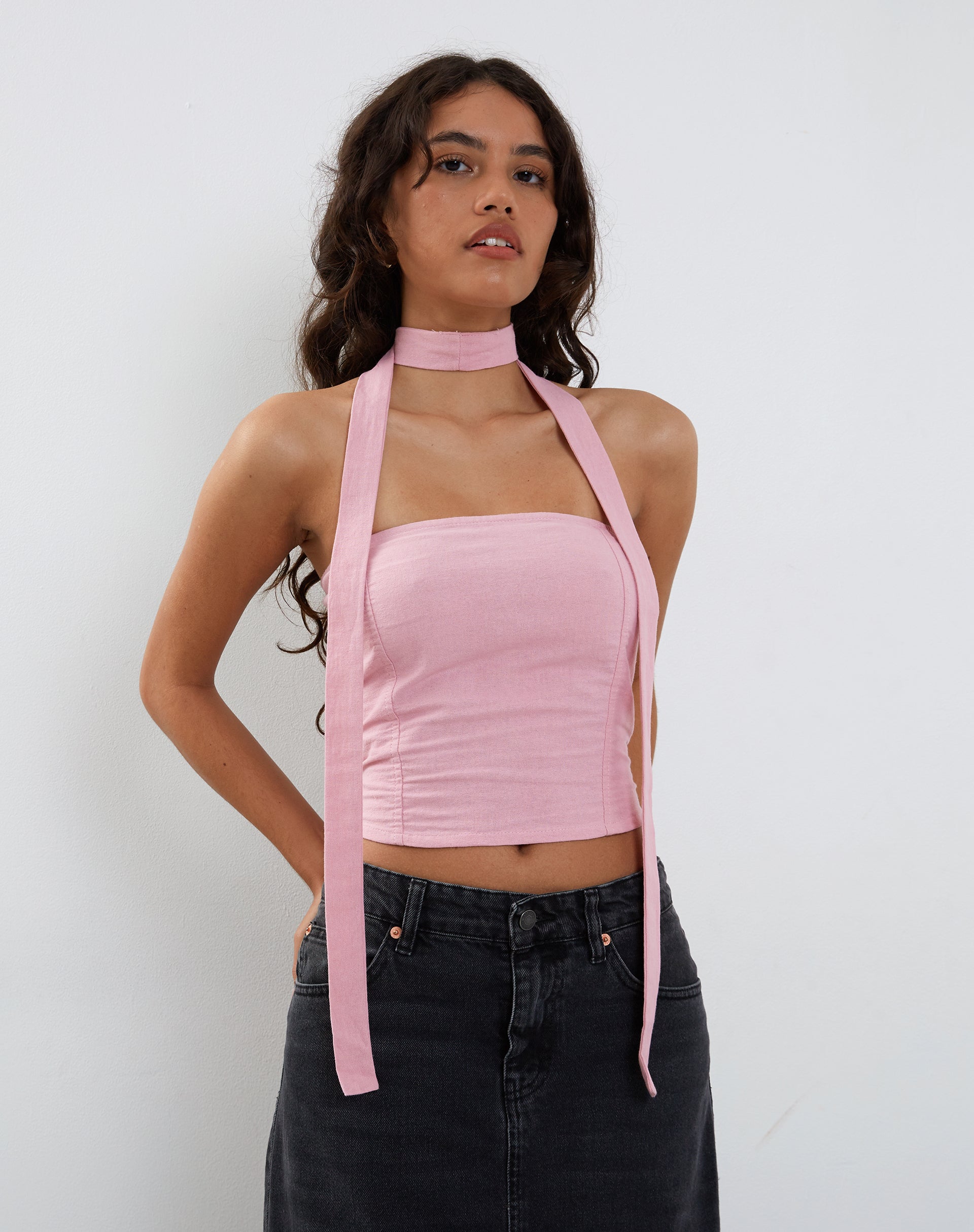 image of Shaloe Bandeau Top and Scarf Set in Flamingo Pink