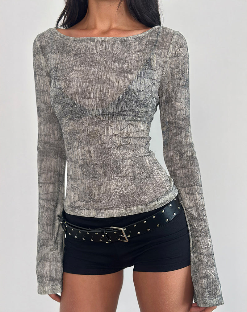 Grey Sheer Mesh Long Sleeve Top | Sheiza – motelrocks-com-aus