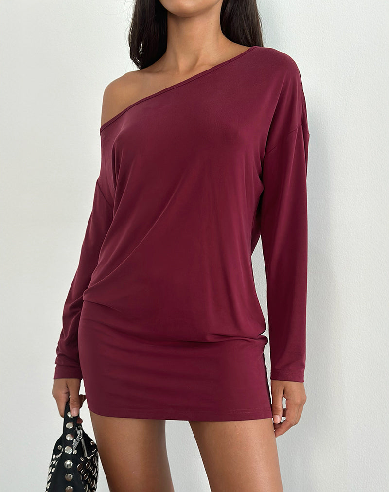 Shelisa Slouchy Mini Dress in Deep Red