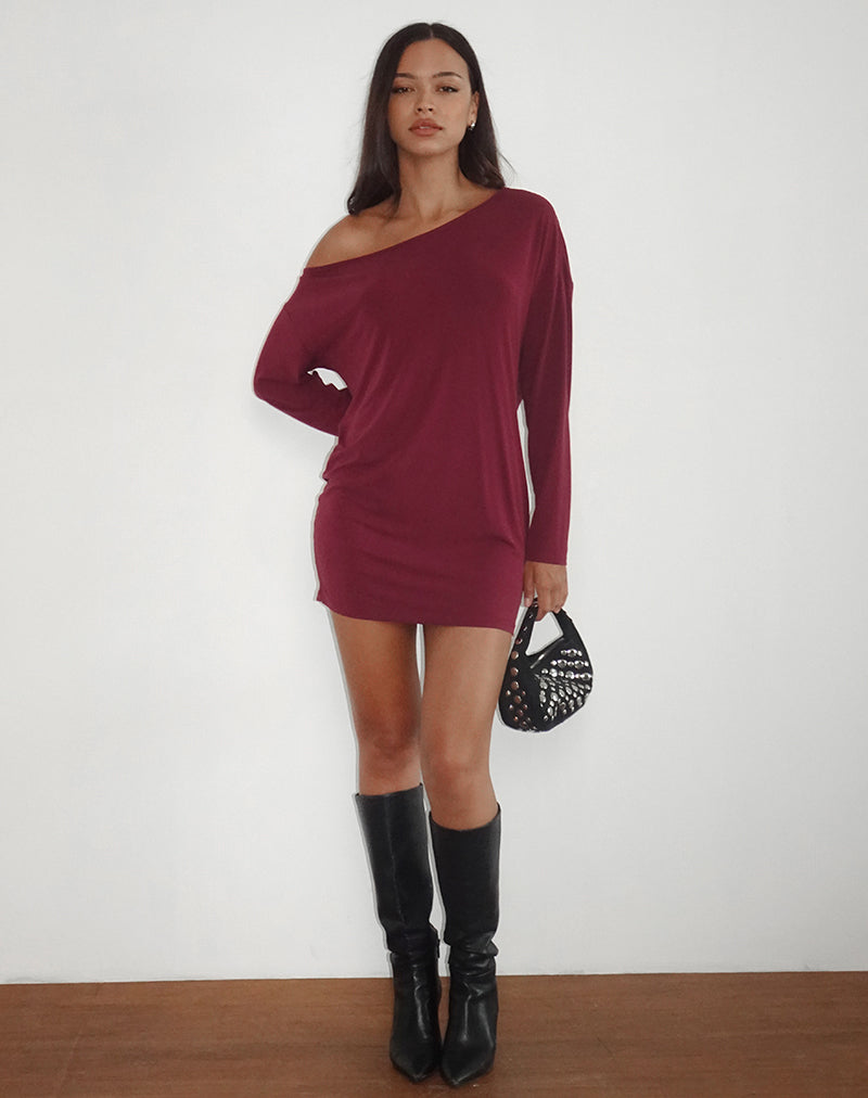 Image of Shelisa Slouchy Mini Dress in Deep Red