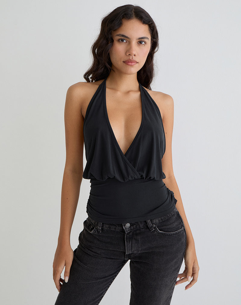 Black Cupro Halter Top | Sherlyn – motelrocks-com-aus