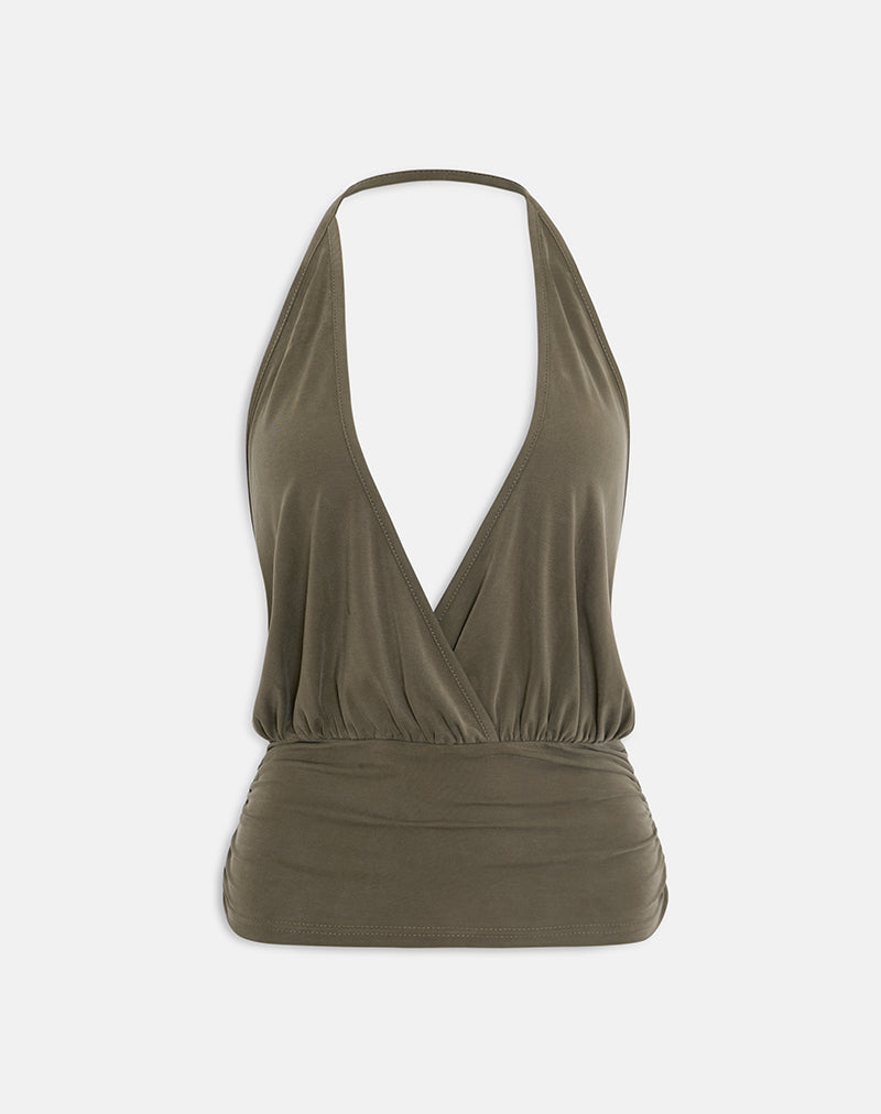 Image of Sherlyn Halter Top in Cupro Khaki