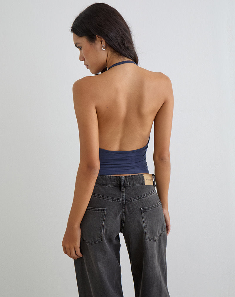 Image of Sherlyn Halter Top in Cupro Navy